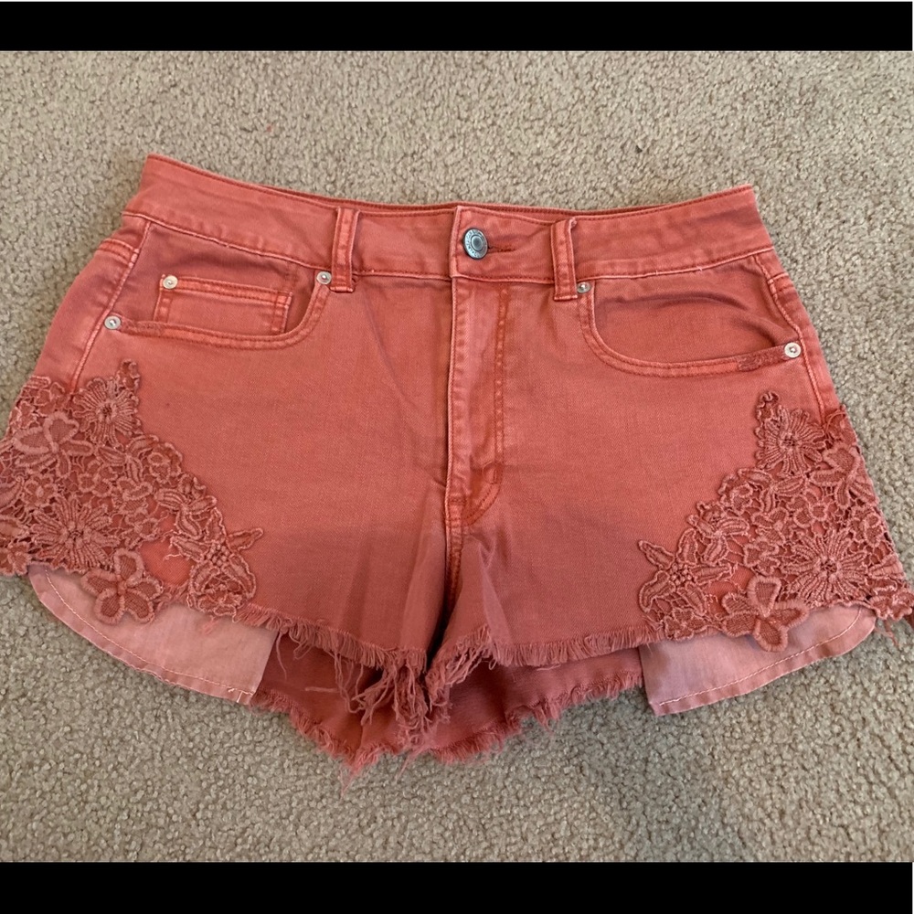 Red High-Rise Festival American Eagle shorts